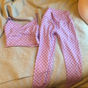 Anna-Kaci Purple Checkered Crop tank and Leggings Set
